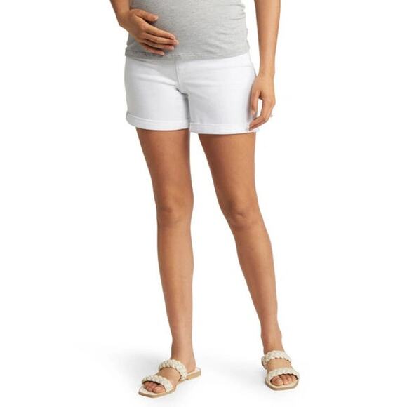 1822 DENIM Belly Band Roll Cuff Maternity Denim Shorts In White SZ 8/29 1895 - Picture 1 of 6